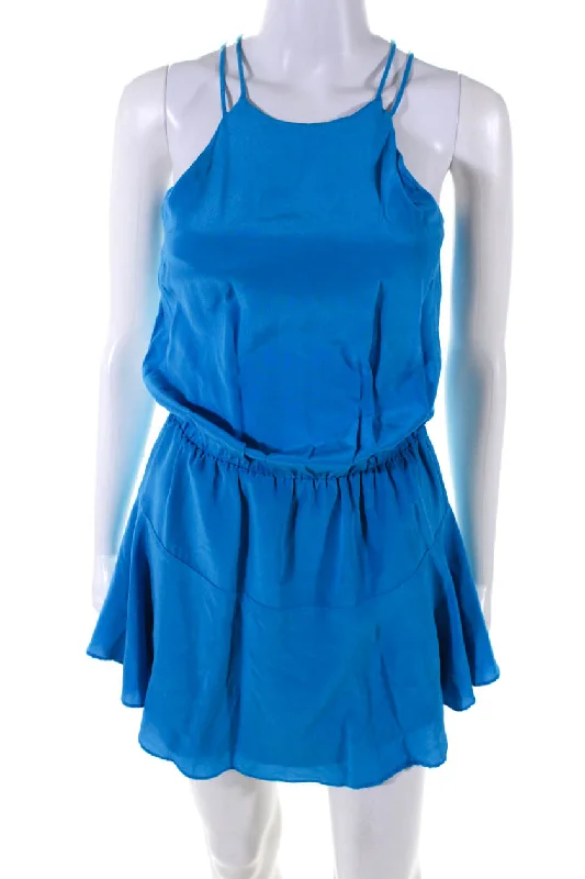 Buy More, Save More Karina Grimaldi Womens Silk Chiffon Sleeveless Mini Skater Dress Blue