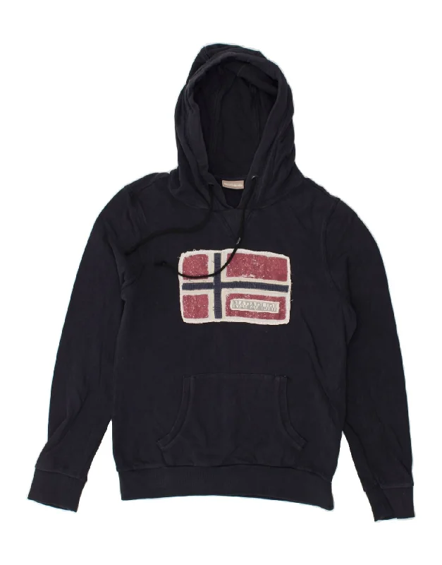 Best Bargains NAPAPIJRI Womens Graphic Hoodie Jumper UK 10 Small Navy Blue Cotton