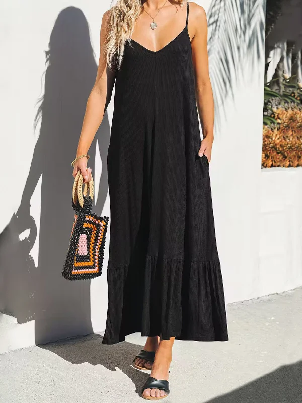 Limited Edition V-Neck Ruffled Hem Midi Cami Dress