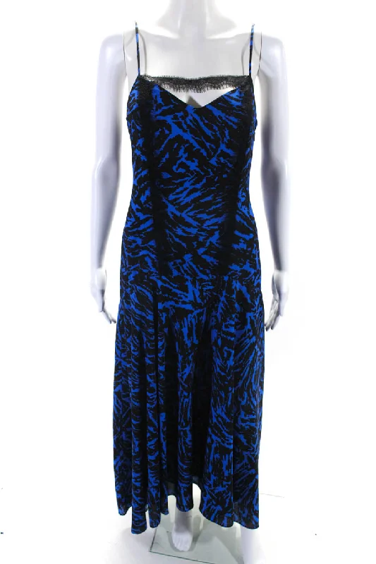 Special Price Jason Wu Womens Blue Black Printed Lace Trim Sleeveless Shift Dress