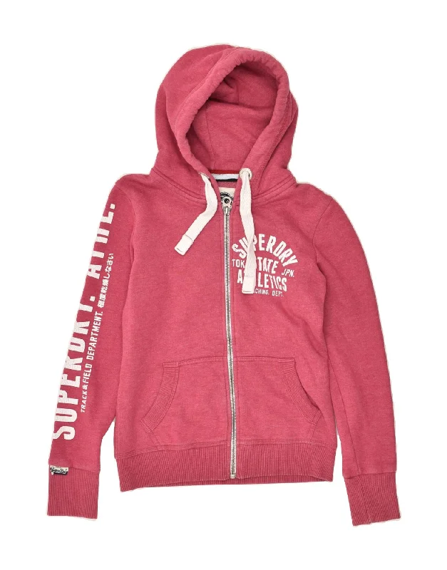 Super Bargain SUPERDRY Womens Graphic Zip Hoodie Sweater UK 10 Small Pink Cotton