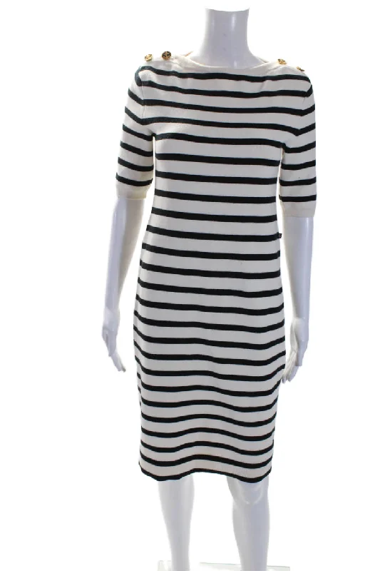 Limited Edition Louis Vuitton Womens Striped Short Sleeves Sweater Dress White Black
