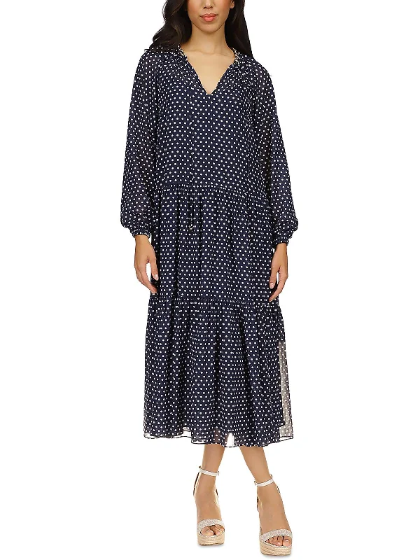 Massive Deals Womens Chiffon Polka Dot Midi Dress