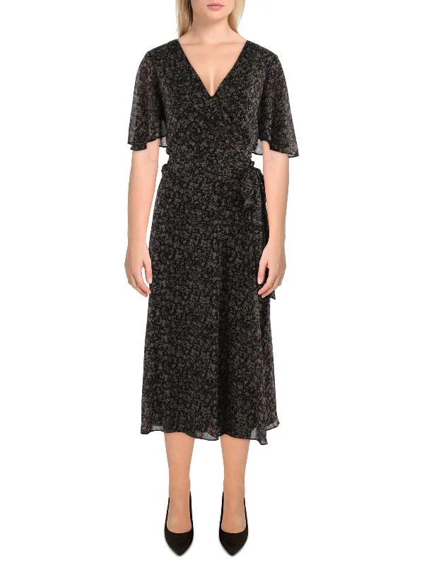Shop and Save Womens Floral Print Midi Wrap Dress