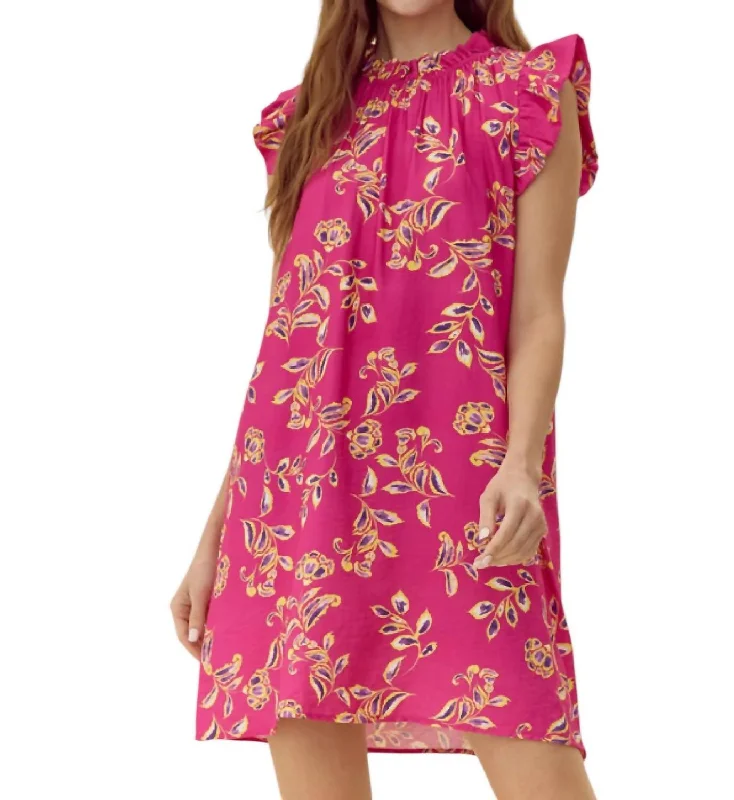 Value Deals Flower Chiffon Dress In Hot Pink