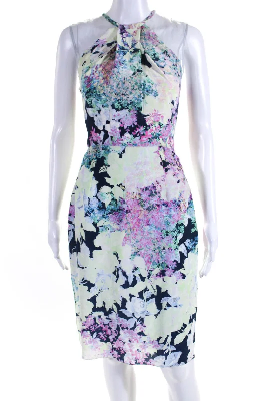 Value Deals Erdem Womens Organza Insert Floral Side Split Sheath Dress Multicolor