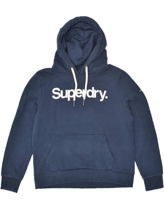 Online Only SUPERDRY Womens Graphic Hoodie Jumper UK 14 Medium  Navy Blue Cotton