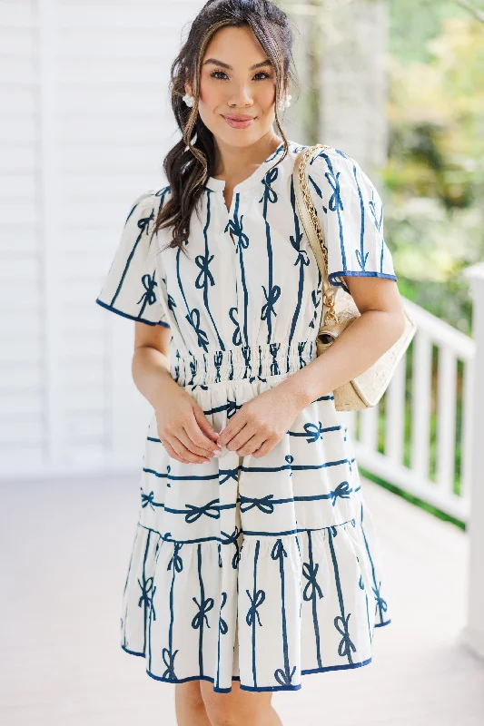 Great Bargains Happy To Be Off White Ribbon Printed Dress