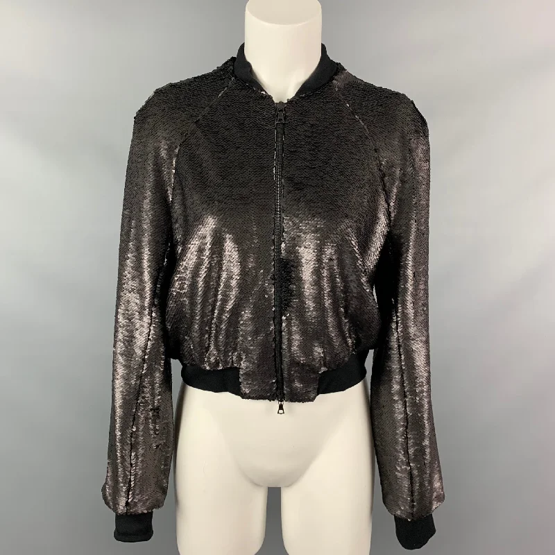 Now or Never JUAN CARLOS OBANDO Size S Black Sequined Silk Textured Bomber Jacket