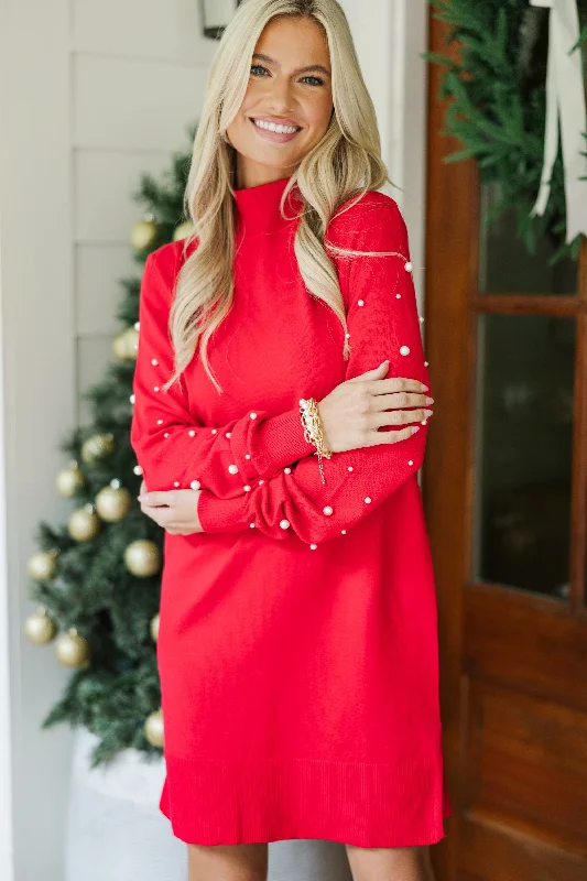 Daily Deals All The Love Red Embellished Sweater Dress