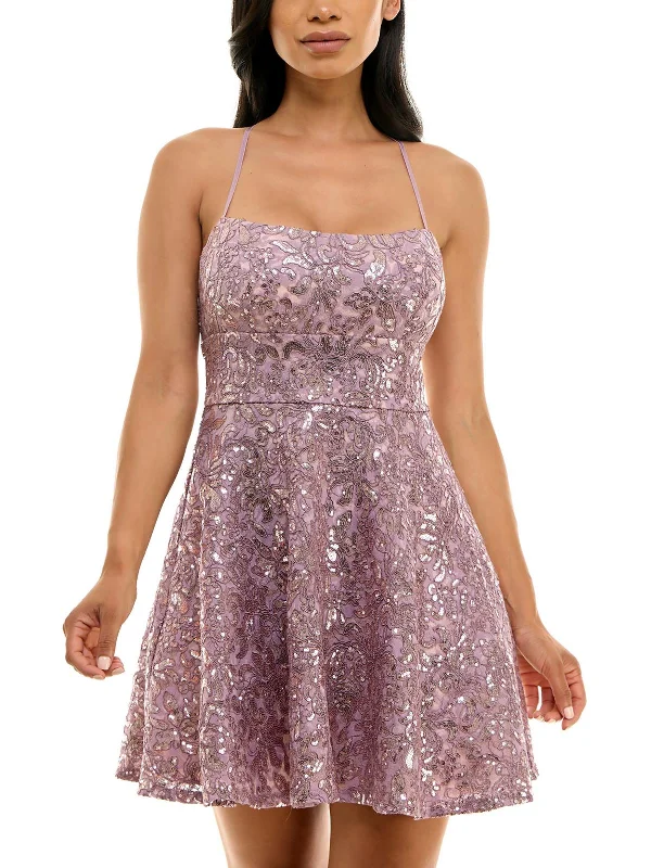 Limited Availability Juniors Womens Lace Sequin Cocktail And Party Dress