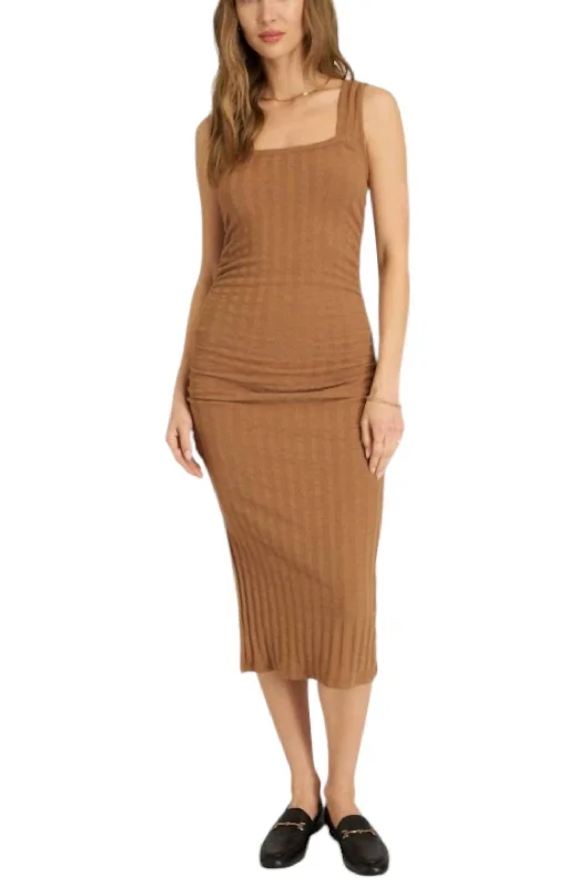 Discount Days Montara Square Neck Rib Midi Dress In Saddle