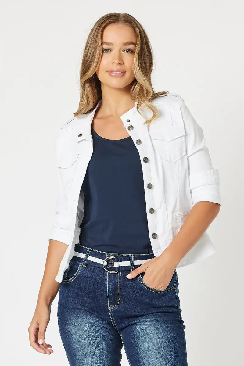 Limited Availability Military Denim Jacket - White