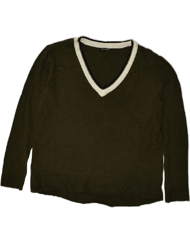Exclusive Preview MASSIMO DUTTI Womens V-Neck Jumper Sweater UK 16 Large Green