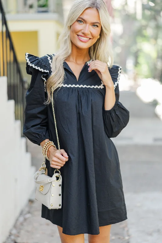 Deal Dash Work It Out Black Rickrack Dress