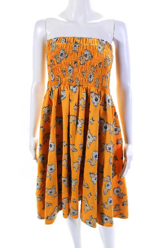 Buy Now Tanya Taylor Womens Floral Print Strapless A Line Dress Yellow