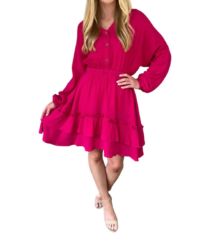 Deal Dash Trendy Gauze Dress In Hot Pink