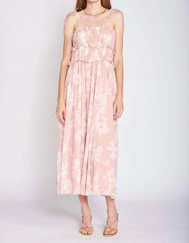 TIME-Limited Offer Gabby Smocked Floral Dress In Pale Pink