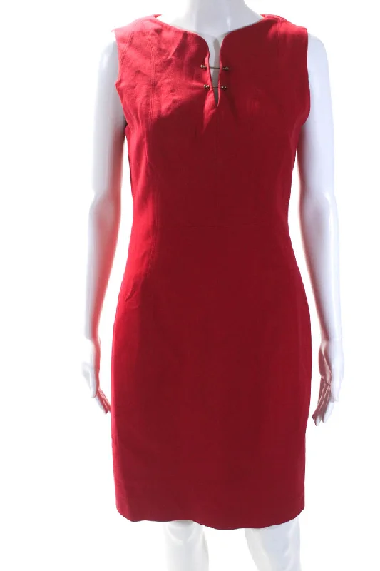 Midnight Sale Adam Lippes Womens Bar Pin Sleeveless Sheath Dress Red Cotton