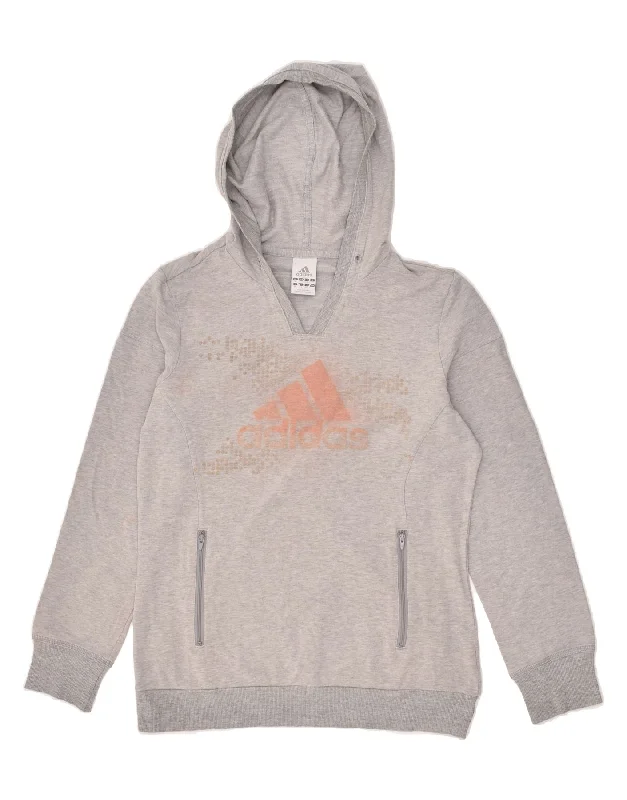 Hot Deal ADIDAS Womens Graphic Hoodie Jumper UK 16 Large  Grey Cotton