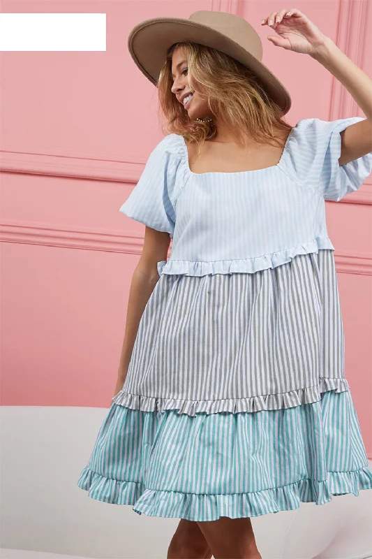 Doorbuster Deal BiBi Striped Ruffle Tiered Mini Dress
