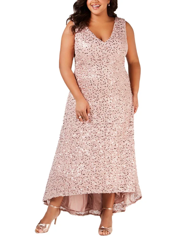 Limited Availability Plus Womens Lace Sequined Evening Dress