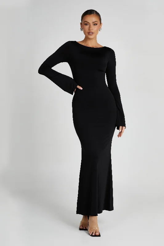 Act Fast Tarna Slinky Fishtail Maxi Dress - Black