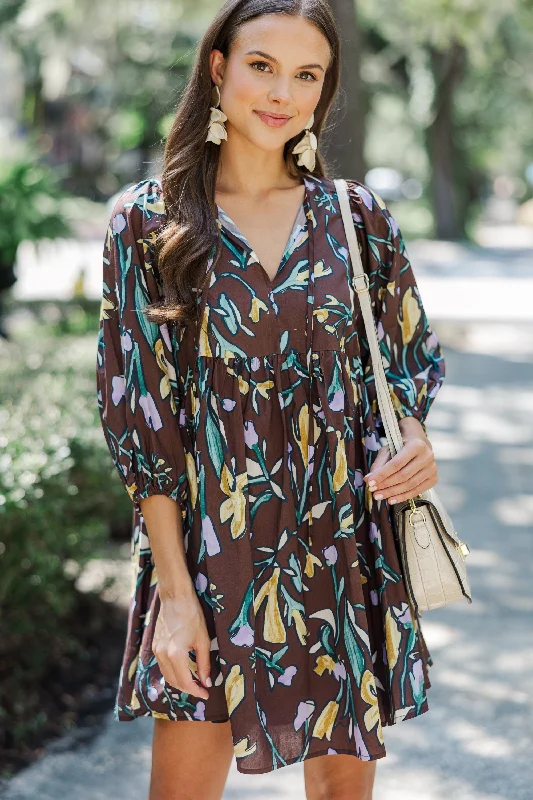 Deal Mania Talk It Through Espresso Floral Dress